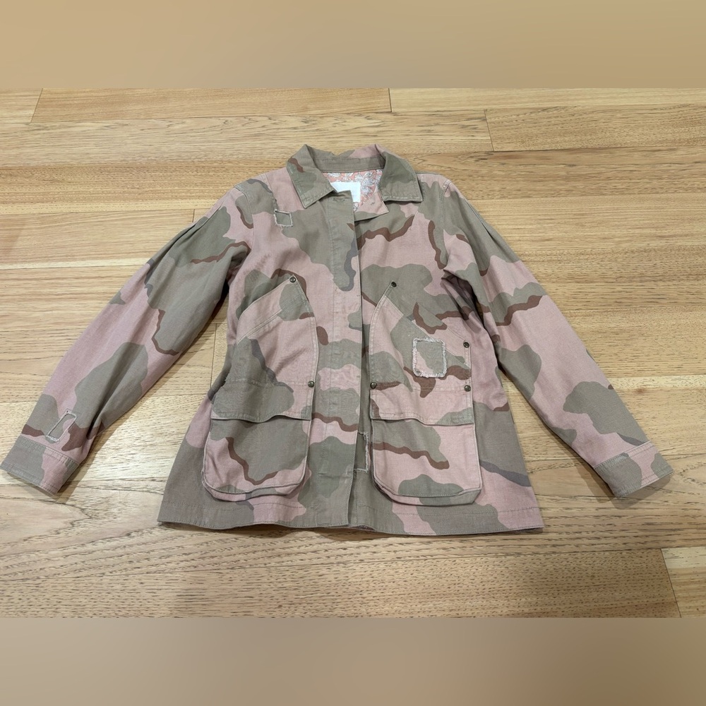 Anthropologie Camouflage Jacket in Pink and Tan